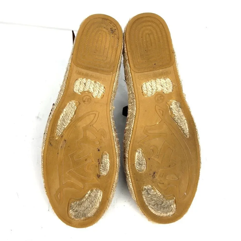 ASH Spain Rockstud Leather Suede Flat Espadrilles Brown Piton Print 37 US 6,5